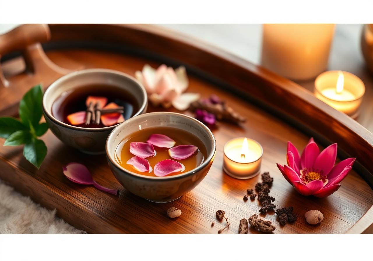 Aromatische Massageöle in kleinen Schalen