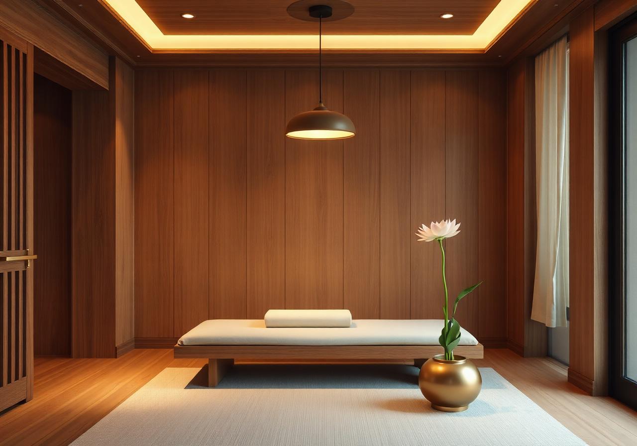 Ruhiger, warm beleuchteter Behandlungsraum bei Phönix Thaimassage